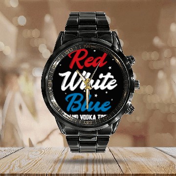 Discover Wines Fun Red White Blue and Vodka Too Baseball Tees Calendar Steel Band Watch