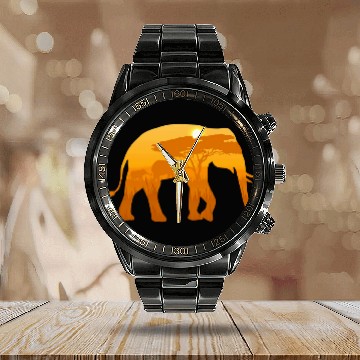 Discover Elephant Pet Safari nature wilderness minimalism elephant Calendar Steel Band Watch
