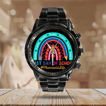 Discover Pharmacist Happy Last Day School Rainbow Baseball Tees Calendar Steel Band Watch