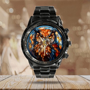 Discover Owl Pet Aesthetic Stained Glass Owl 3 Calendar Steel Band Watch