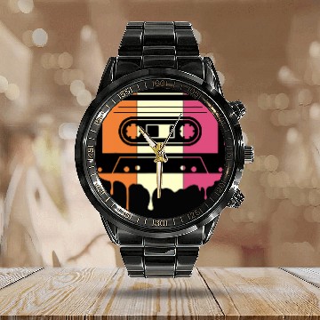 Discover Retro 80s Cassette Neapolitan Ice Cream Melting Cassette Calendar Steel Band Watch