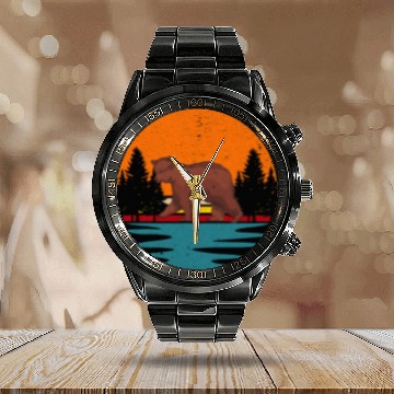 Discover Bear Pet Retro Forest Animal Grizzly Bear Lover Wildlife Bear Calendar Steel Band Watch