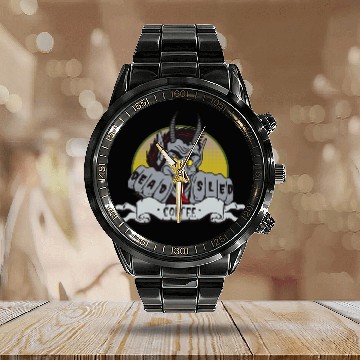 Discover Coffee Fun Deads Sled Coffee Krampus Calendar Steel Band Watch
