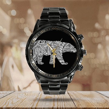 Discover Bear Pet Polar Bear Arctic Animal Aztec Maya Maori Tribal Pattern Baseball Tees Calendar Steel Band Watch