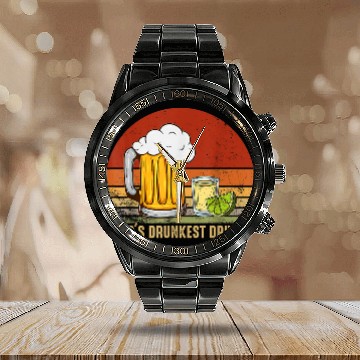 Discover Beer Fun Gods Drunkest Driver Calendar Steel Band Watch