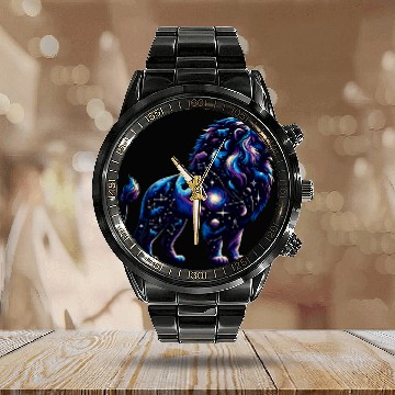 Discover Lion Pet Animal Artwork cosmic tapestry Zip Calendar Steel Band Watch