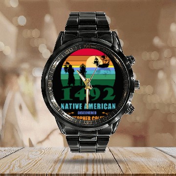 Discover Indigenous Peoples Day 1492 or Columbus day Zip Calendar Steel Band Watch