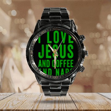 Discover Coffee Fun I Love Jesus And Coffee And Naps 2 Calendar Steel Band Watch
