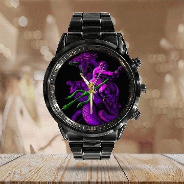 Discover Dragon Pet Greek God with Trident and dragon Calendar Steel Band Watch