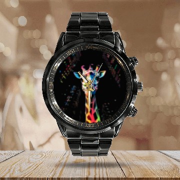Discover Giraffe Pet Animal Geometric Abstract Colorful Artwork Giraffe Calendar Steel Band Watch