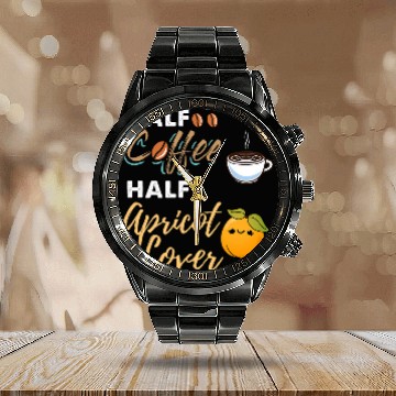 Discover Coffee Fun Half Coffee Half Apricot Lover Baseball Tees Calendar Steel Band Watch