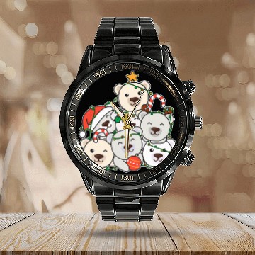 Discover Bear Pet Polar Bear Christmas Tree Funny Animal Xmas Calendar Steel Band Watch