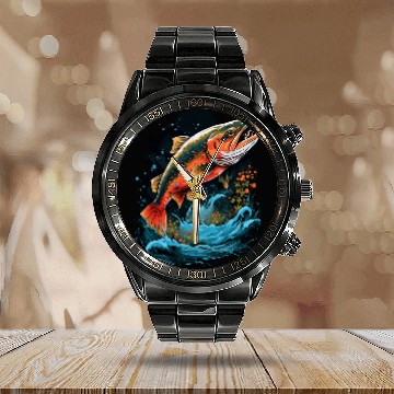 Discover Fisherman Fly Fishing Arctic Char Brook Trout Fish 1 Baseball Tees Calendar Steel Band Watch