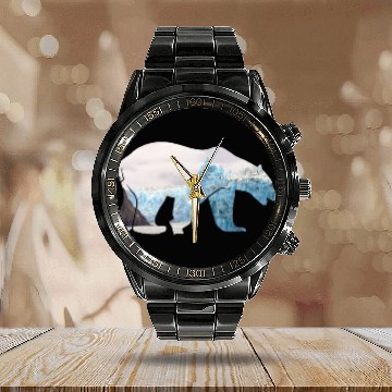 Discover Bear Pet Polar Bear Animal Double Exposure Realistic Wildlife Design Zip Calendar Steel Band Watch