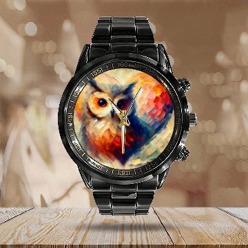 Discover Owl Pet Ancient Hellenic Owl Vibrant Bird Nerd T Boho Nature 2 Calendar Steel Band Watch