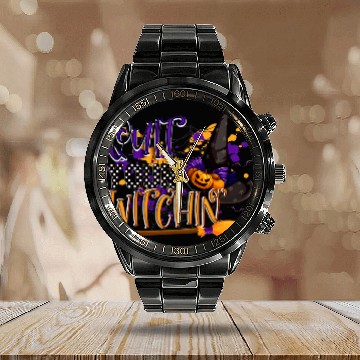 Discover quit your witchin halloween hat witches pumkin bat spider Calendar Steel Band Watch
