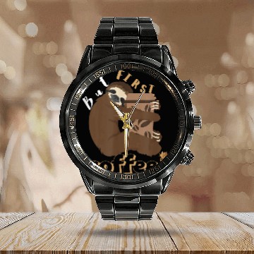 Discover Coffee Fun But First Coffee 8 Calendar Steel Band Watch