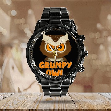 Discover Owl Pet Cranky Irritable Angry Bad Mood Funny Grouchy Grumpy Owl Calendar Steel Band Watch