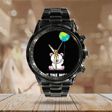 Discover Bear Pet Polar Bear Earth Day Everyday Hour Calendar Steel Band Watch