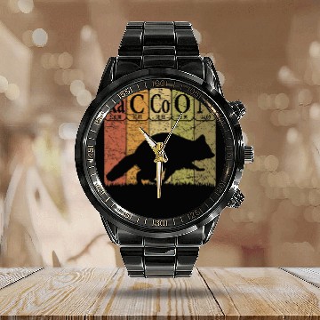 Discover Raccoon Pet Periodic Table Elements Racoon Nerd Vintage Zip Calendar Steel Band Watch