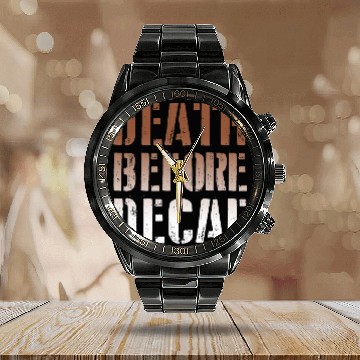 Discover Coffee Fun Death Before Decaf Coffee caffeines Addict Funny Calendar Steel Band Watch