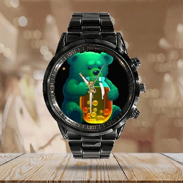 Discover Bear Pet Cute Green Gummy Bear Calendar Steel Band Watch