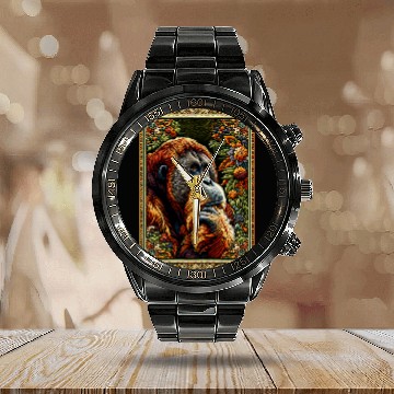 Discover Lion Pet Artwork Elegant Tapestry Motif Style Zip Calendar Steel Band Watch