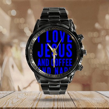 Discover Coffee Fun I Love Jesus And Coffee And Naps Calendar Steel Band Watch