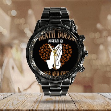 Discover Coffee Fun Death Doula Powered By Prayer And Coffee Lover Calendar Steel Band Watch