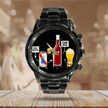 Discover Beer Fun Save Water Drink Beer Drinking Funny Oktoberfest Alcohol Baseball Tees Calendar Steel Band Watch