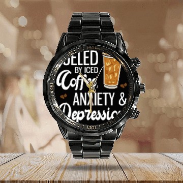 Discover Coffee Fun Fueled By Iced Coffee anxietys And Depression Calendar Steel Band Watch