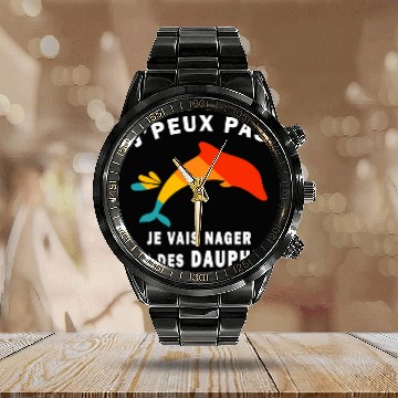 Discover je peux pas je vais swim avec des dolphins Calendar Steel Band Watch