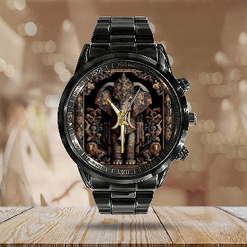 Discover Elephant Pet Artwork Elegant Tapestry Motif Style Calendar Steel Band Watch