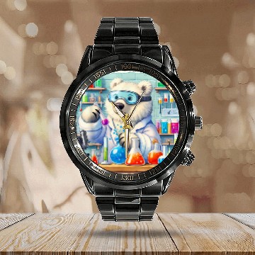 Discover Bear Pet Ice Bear Scientist Mixes Chemicals In Lab Laboratory Calendar Steel Band Watch