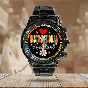 Discover Instructional Assistant Team 100th Day School Teacher Aide 3 Baseball Tees Calendar Steel Band Watch