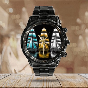 Discover Sailing Ships s I saw three ships Christmas Carol Calendar Steel Band Watch