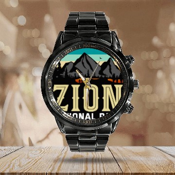 Discover Retro Zion National Park Utah Hiking Calendar Steel Band Watch