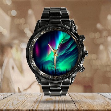 Discover Northern Lights Aurora Borealis 2 Calendar Steel Band Watch