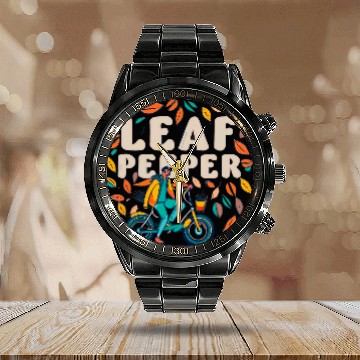 Discover leaf peeper Hiking cycling Autumn picnic fall Calendar Steel Band Watch