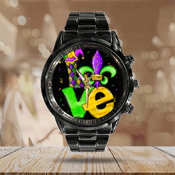Discover Mardi Gras Love Funny New Orlean carnivals Men Womens Calendar Steel Band Watch