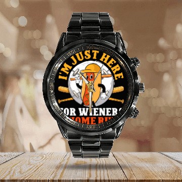 Discover Just Here For Wieners and homes Runs Funny Baseball Calendar Steel Band Watch