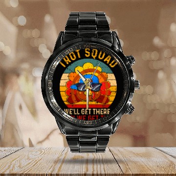 Discover Turkey Trot Squad Funny Thanksgiving Running Costume Boy Men Baseball Tees Calendar Steel Band Watch