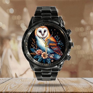 Discover Owl Pet Barn Owl 3 Calendar Steel Band Watch