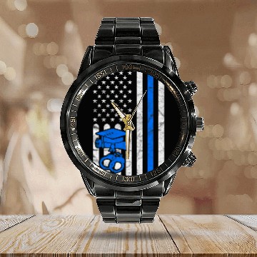 Discover Police Academy Graduation Him Her Exam American Flag Calendar Steel Band Watch
