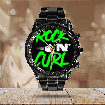 Discover Rock N Curl Funny Ice Curling Rock Pun Curling Calendar Steel Band Watch