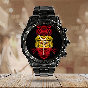 Discover Owl Pet Spanish Flag Spain Ornithologist Bird Watcher Espagnol Calendar Steel Band Watch