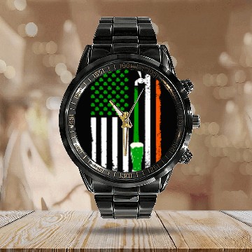 Discover Beer Fun Green Beer American Flag St Zip Calendar Steel Band Watch