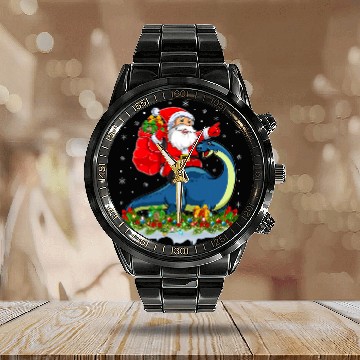 Discover Santa Claus Riding Brontosaurus Dinosaur Christmas Calendar Steel Band Watch