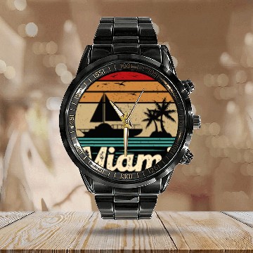 Discover Miami Florida vintages Retro Palm Trees Beach Summer Surf Calendar Steel Band Watch