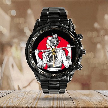 Discover Samurai Girl Tattoo Japan Katana swords Ninja Warrior Calendar Steel Band Watch